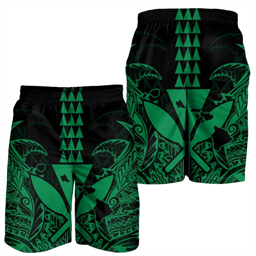 Hawaii Polynesian Kanaka Kakau Men's Shorts - Alan Style Green - AH - Polynesian Pride