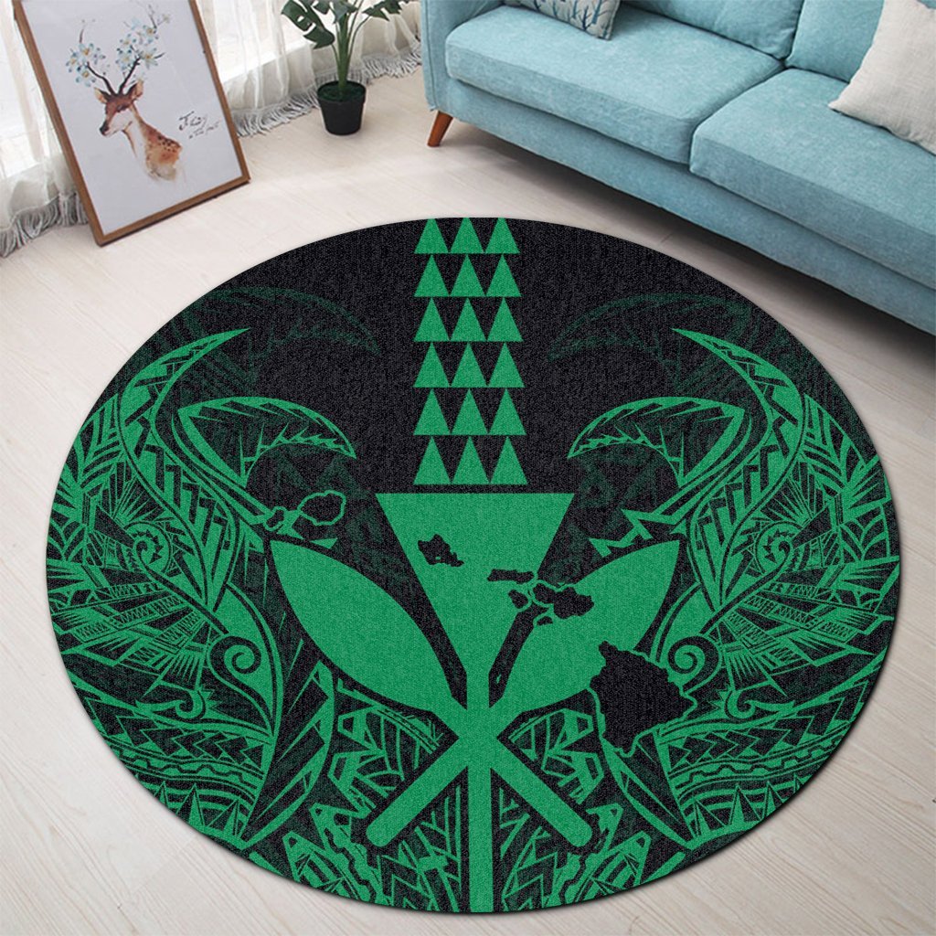 Hawaii Polynesian Kanaka Kakau Round Carpet - Alan Style Green - AH - Polynesian Pride