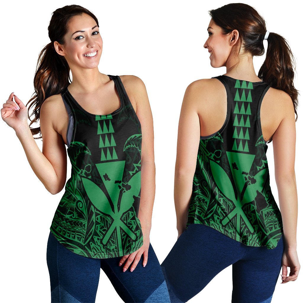 Hawaii Polynesian Kanaka Kakau Racerback Tank - Alan Style Green - AH Black - Polynesian Pride