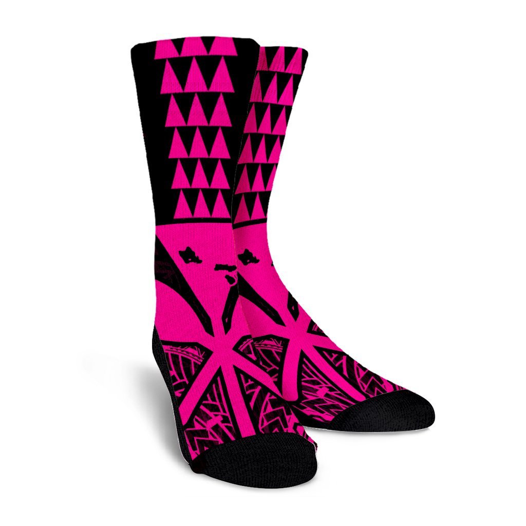 Hawaii Polynesian Kanaka Kakau Crew Socks - Alan Style Pink - AH - Polynesian Pride