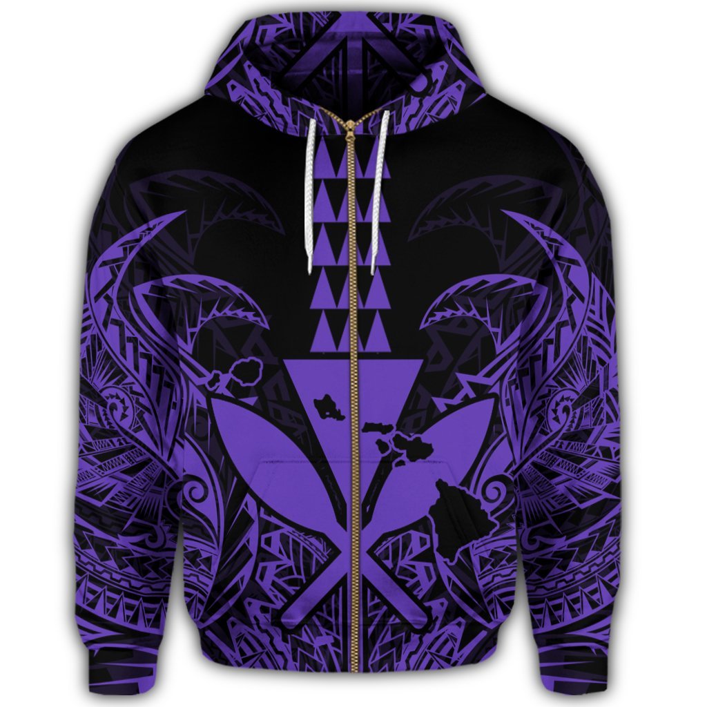 Hawaii Polynesian Zip Hoodie Kanaka Kakau Alan Style Purple - Polynesian Pride