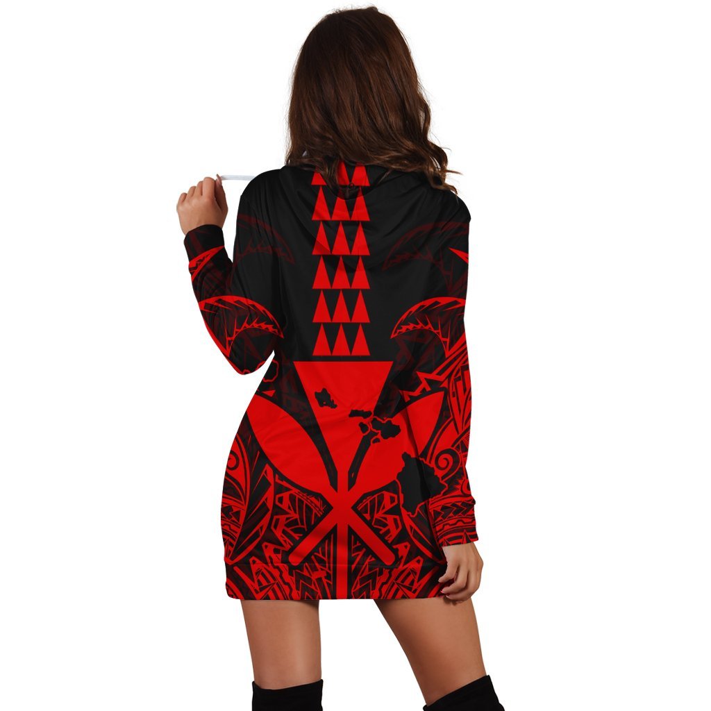 Hawaii Polynesian Kanaka Kakau Hoodie Dress - Alan Style Red - AH - Polynesian Pride