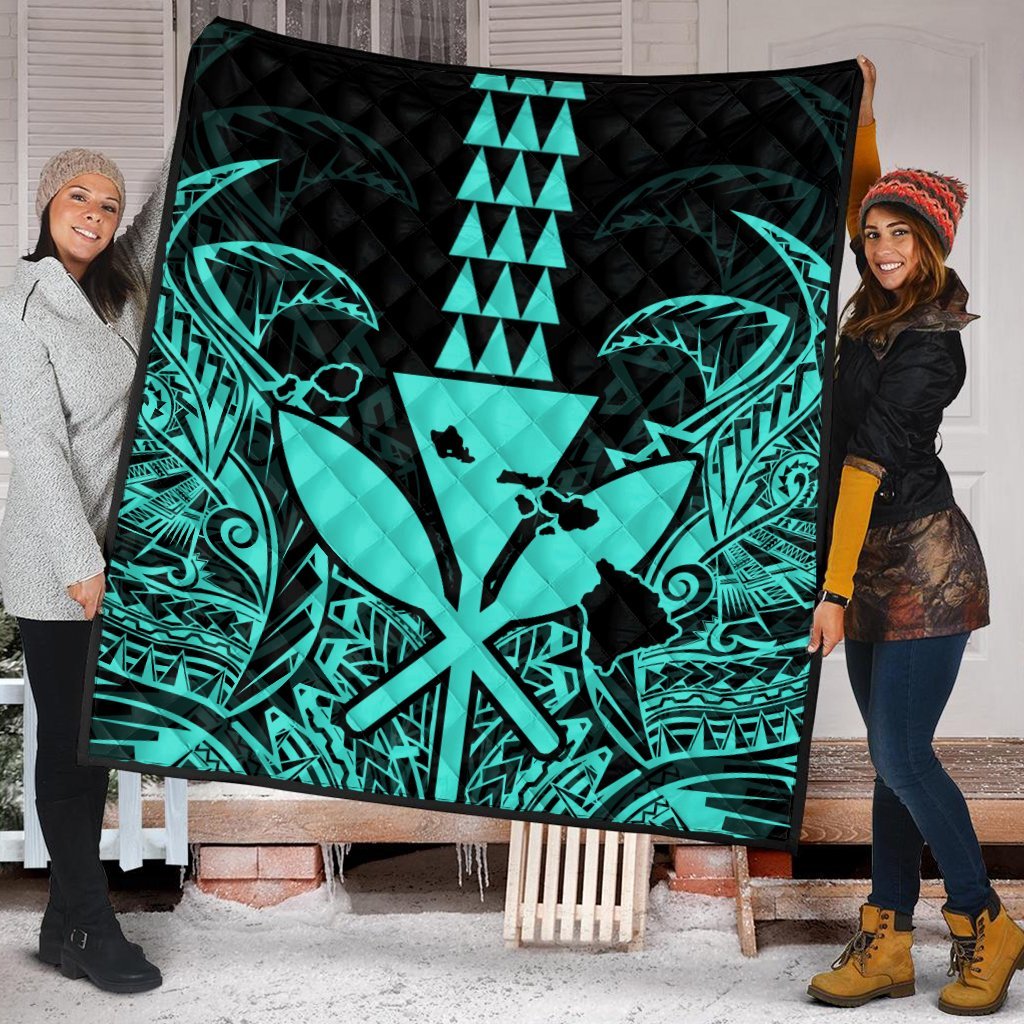 Hawaii Polynesian Kanaka Kakau Premium Quilts - Alan Style Turquoise - AH - Polynesian Pride