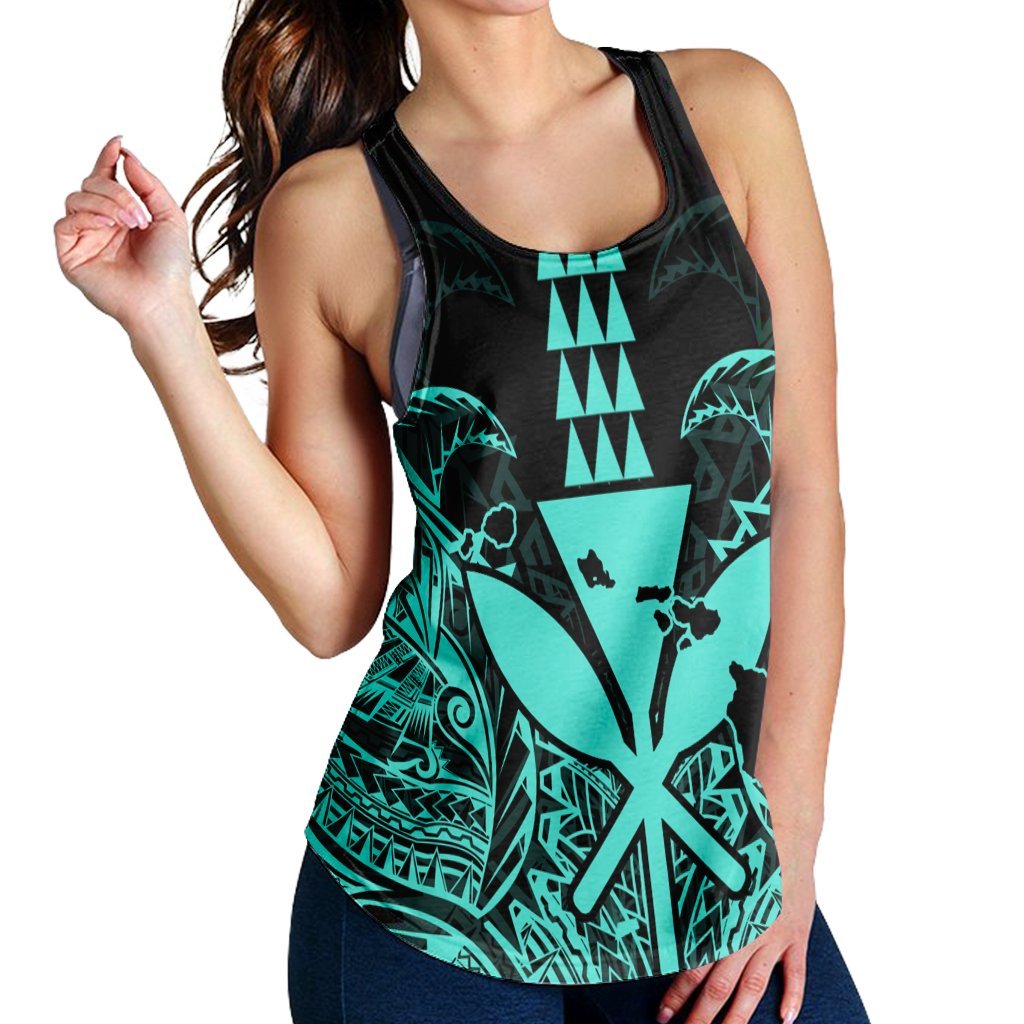 Hawaii Polynesian Kanaka Kakau Racerback Tank - Alan Style Turquoise - AH - Polynesian Pride