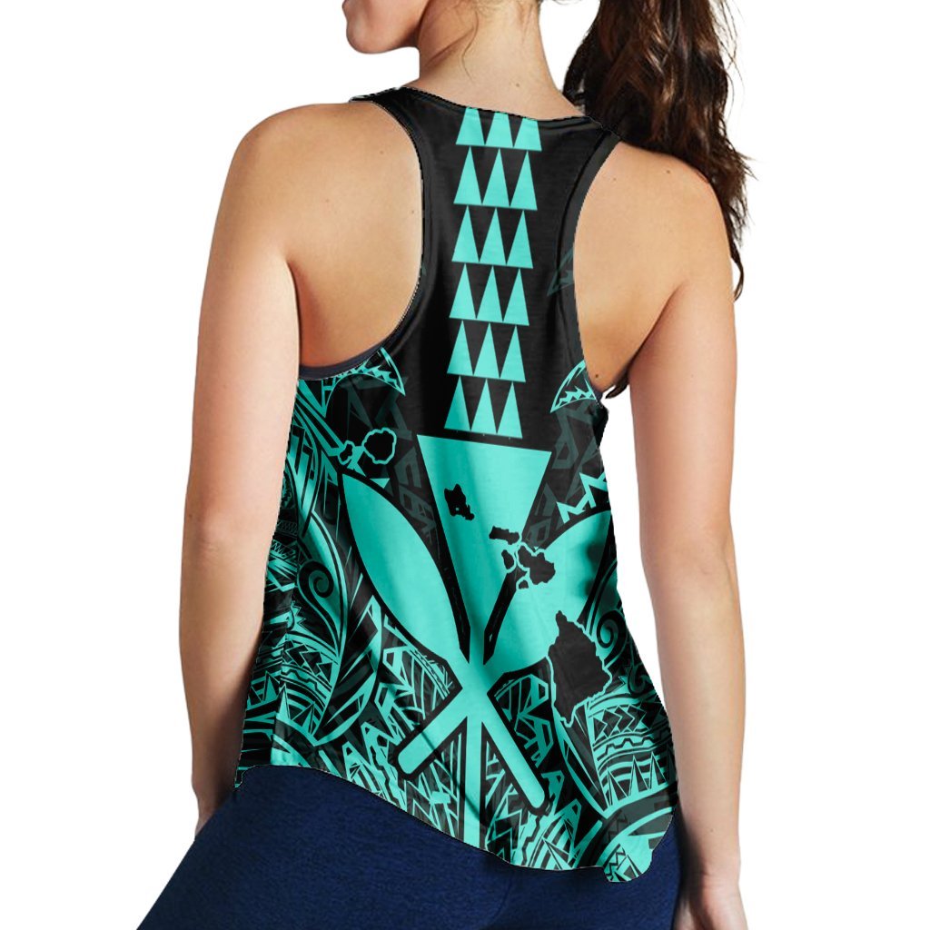 Hawaii Polynesian Kanaka Kakau Racerback Tank - Alan Style Turquoise - AH - Polynesian Pride
