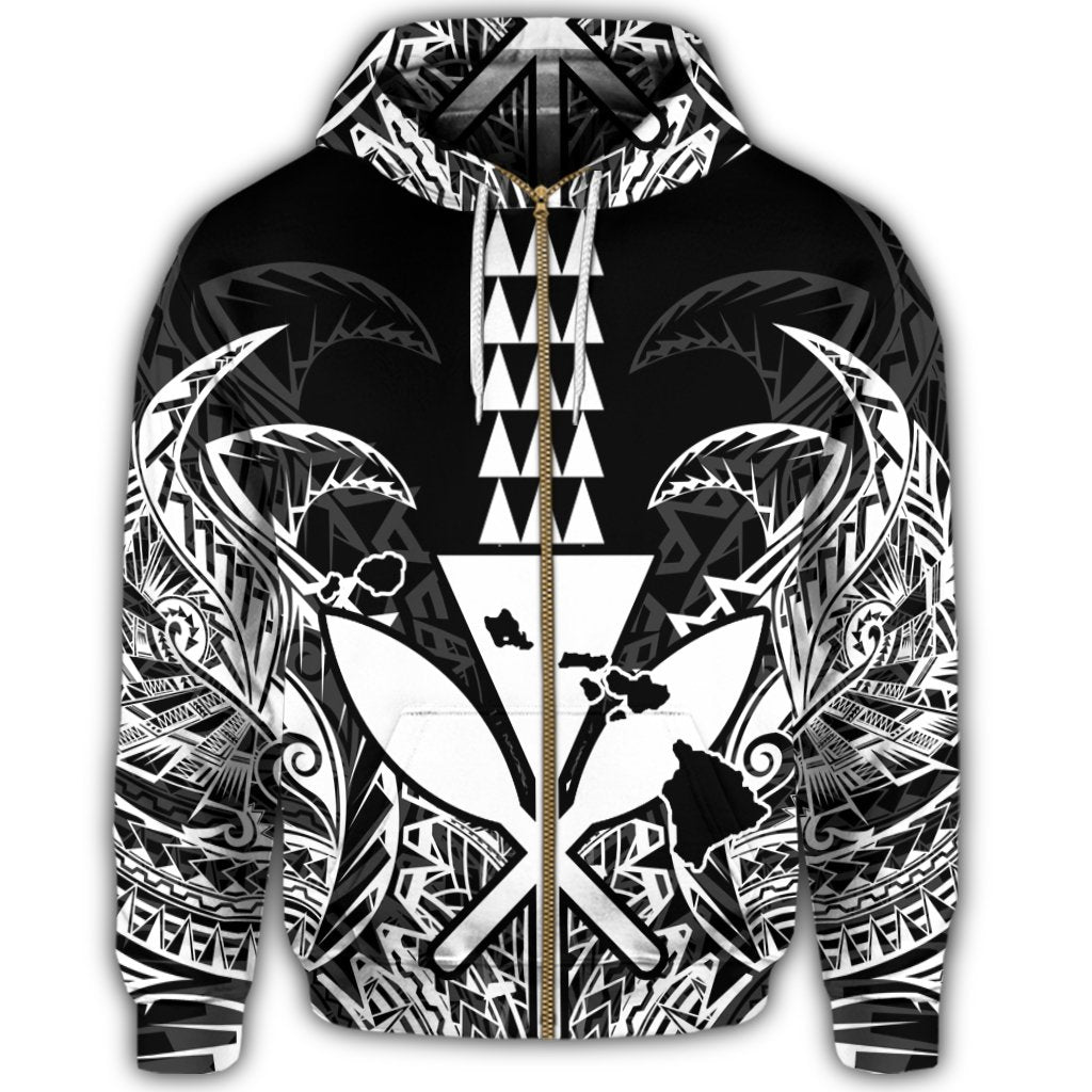 Hawaii Polynesian Zip Hoodie Kanaka Kakau Alan Style White - Polynesian Pride