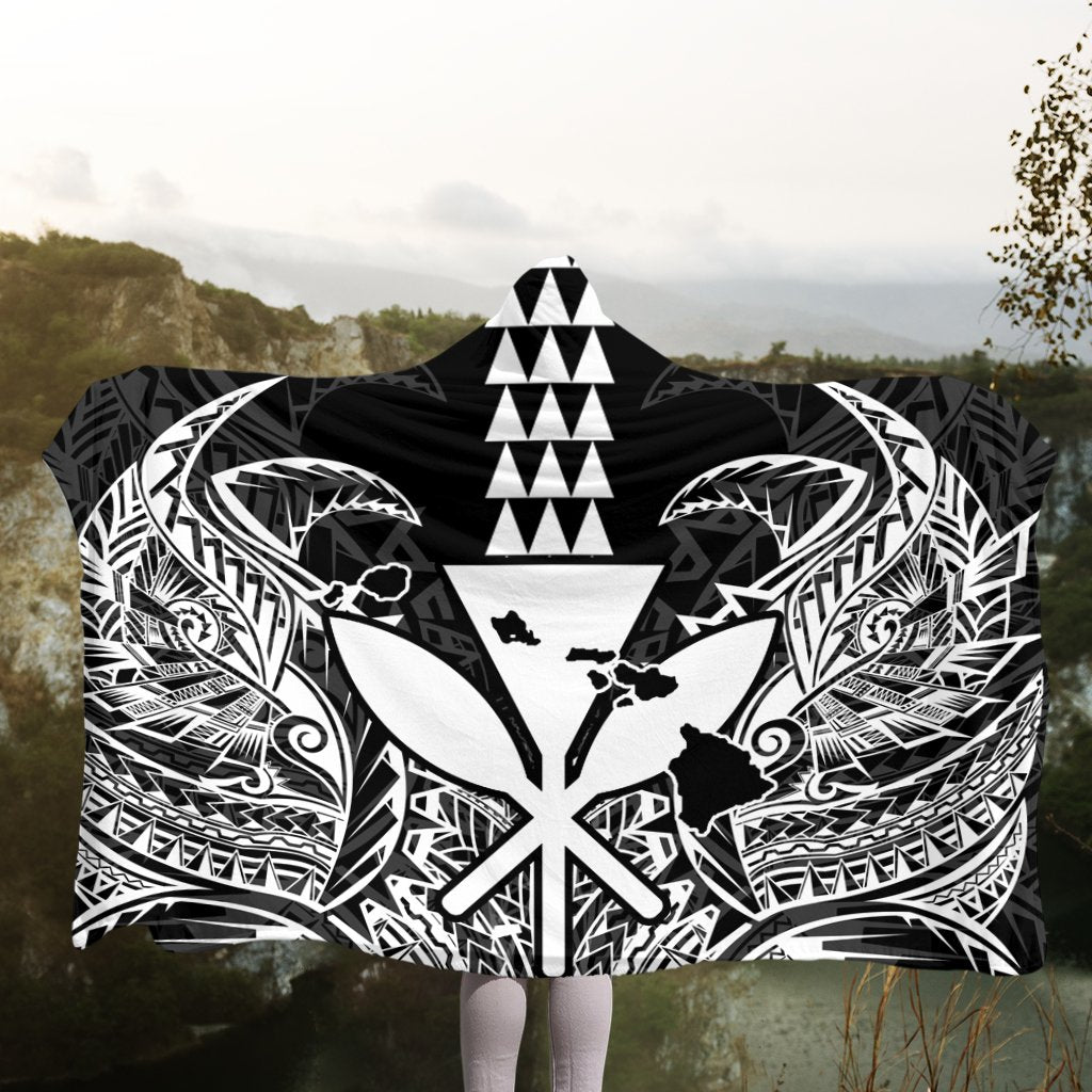 Hawaii Polynesian Kanaka Kakau Hooded Blanket - Alan Style White - AH - Polynesian Pride