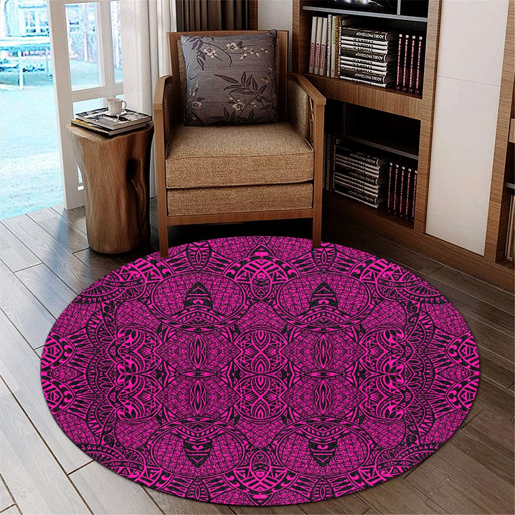 Hawaii Polynesian Lauhala Mix Pink Round Carpet - AH Round Carpet Luxurious Plush - Polynesian Pride