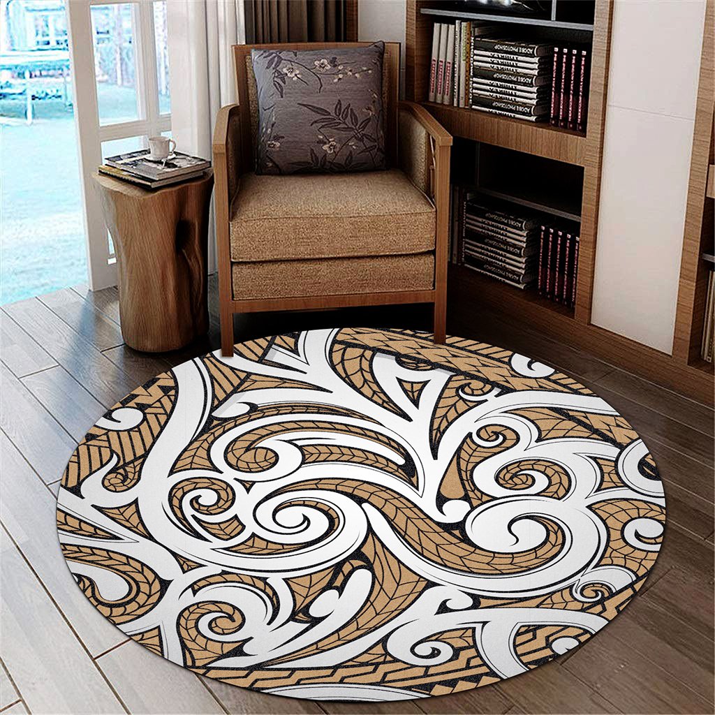 Hawaii Polynesian Maori Ethnic Ornament Gold Round Carpet - AH Round Carpet Luxurious Plush - Polynesian Pride