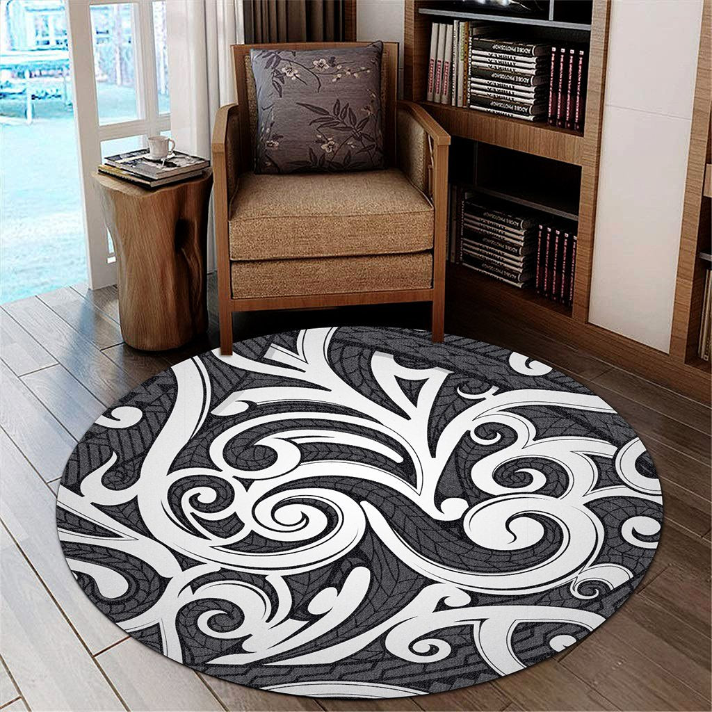 Hawaii Polynesian Maori Ethnic Ornament Gray Round Carpet - AH Round Carpet Luxurious Plush - Polynesian Pride