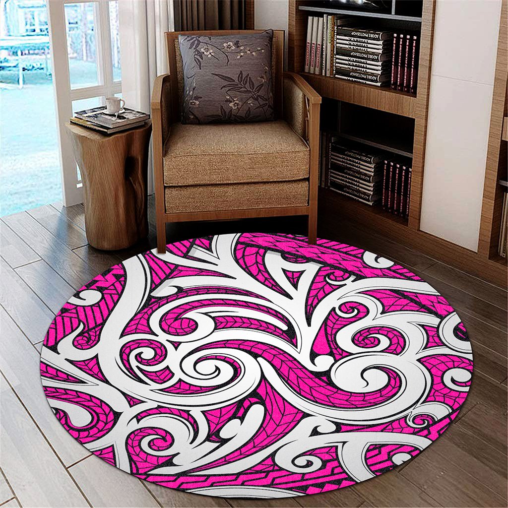 Hawaii Polynesian Maori Ethnic Ornament Pink Round Carpet - AH Round Carpet Luxurious Plush - Polynesian Pride