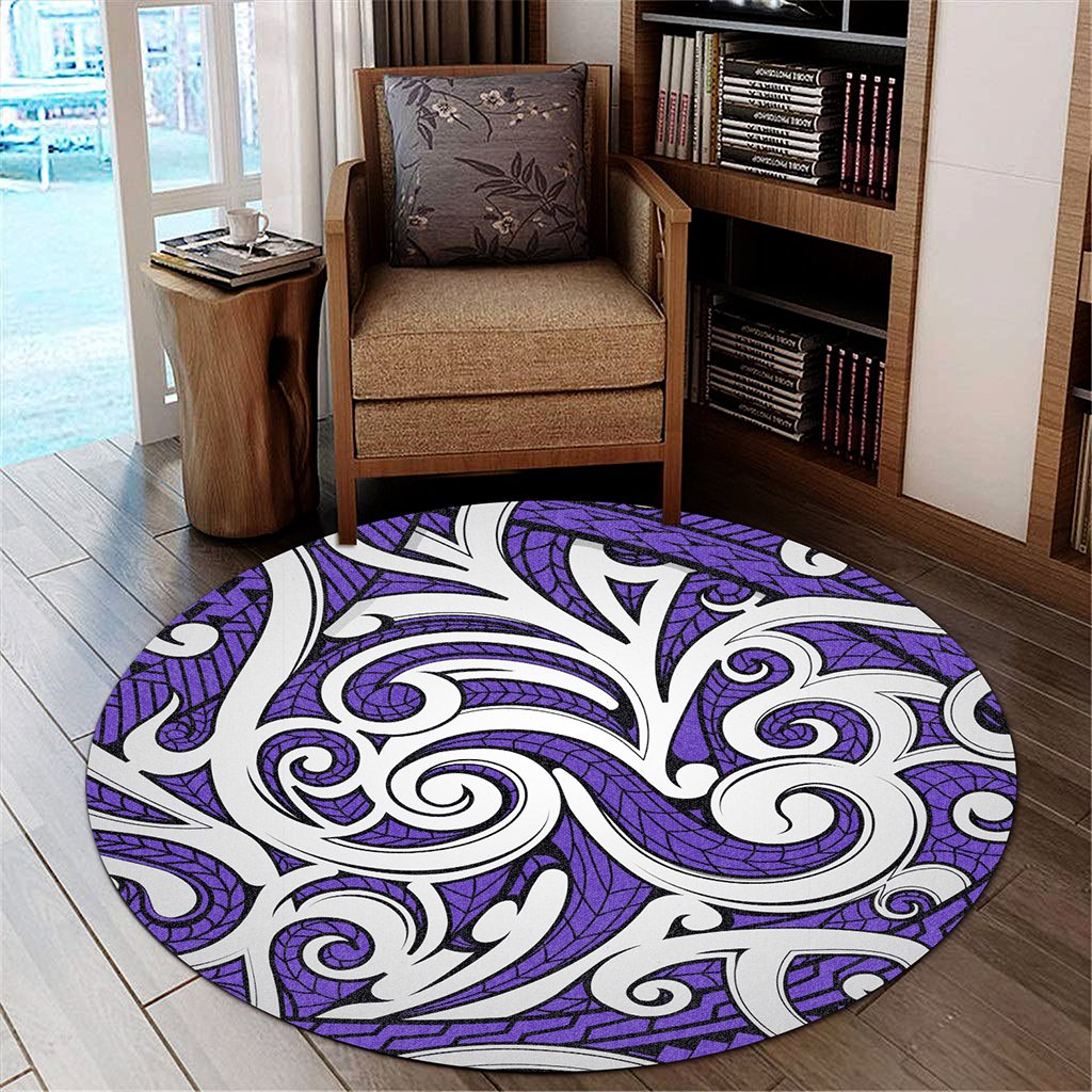 Hawaii Polynesian Maori Ethnic Ornament Violet Round Carpet - AH Round Carpet Luxurious Plush - Polynesian Pride