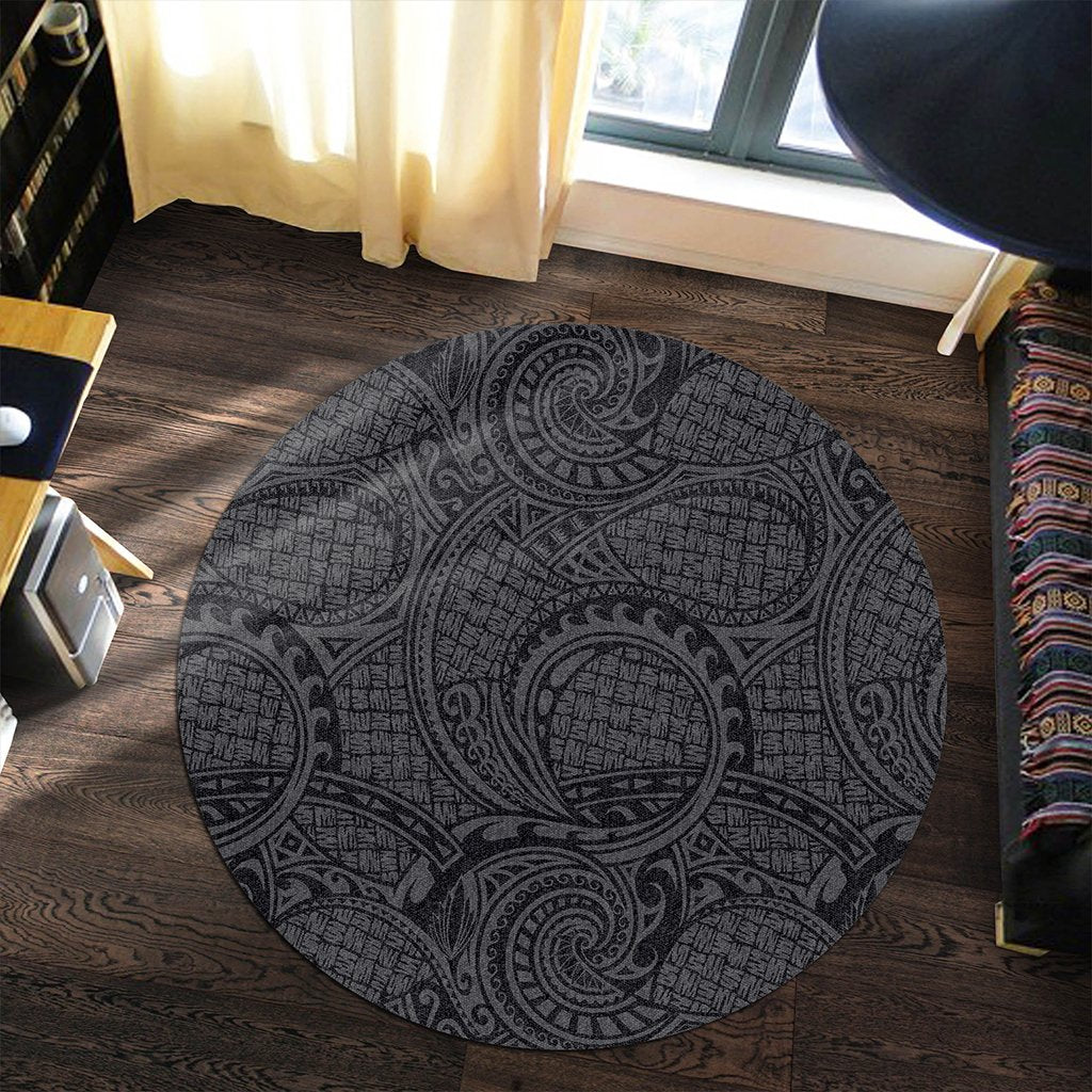 Hawaii Polynesian Maori Lauhala Gray Round Carpet - AH Round Carpet Luxurious Plush - Polynesian Pride