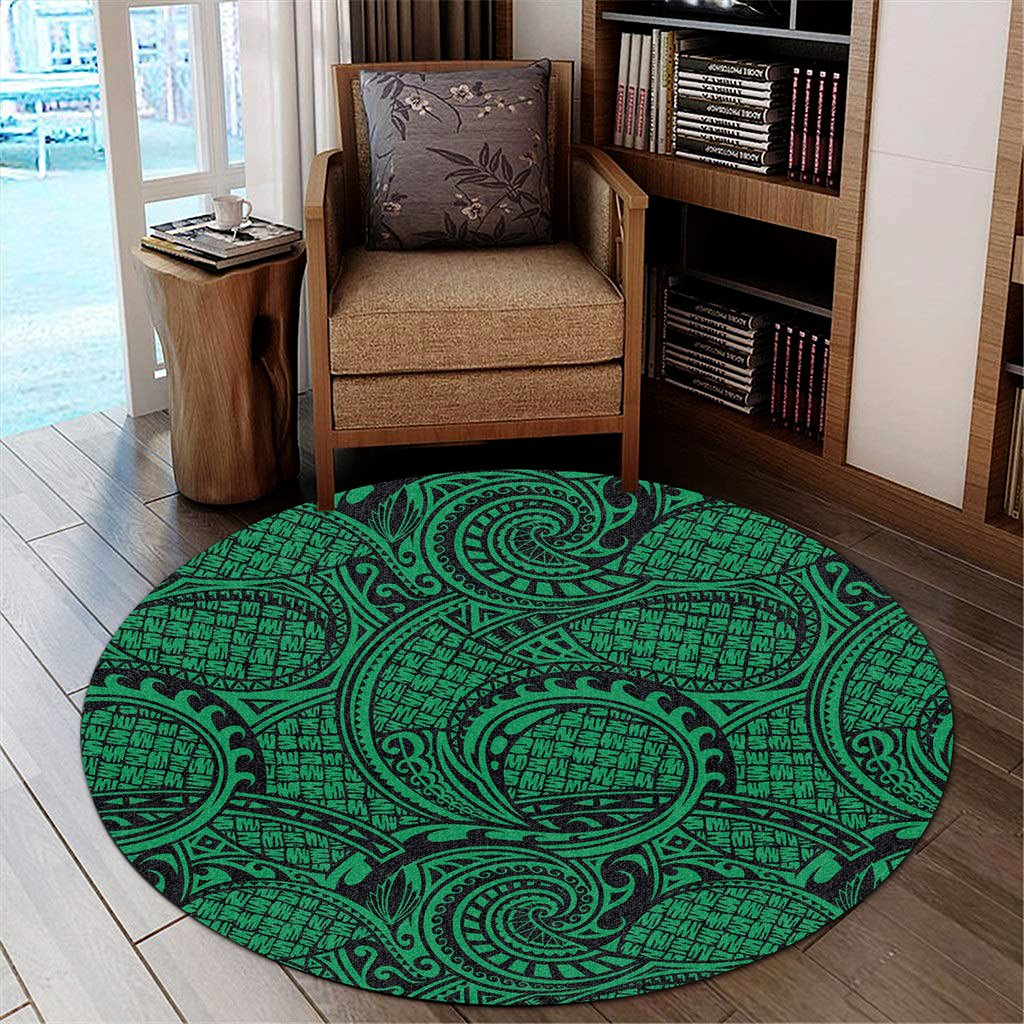 Hawaii Polynesian Maori Lauhala Green Round Carpet - AH Round Carpet Luxurious Plush - Polynesian Pride