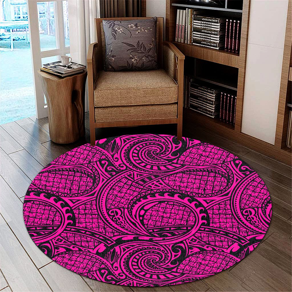 Hawaii Polynesian Maori Lauhala Pink Round Carpet - AH Round Carpet Luxurious Plush - Polynesian Pride