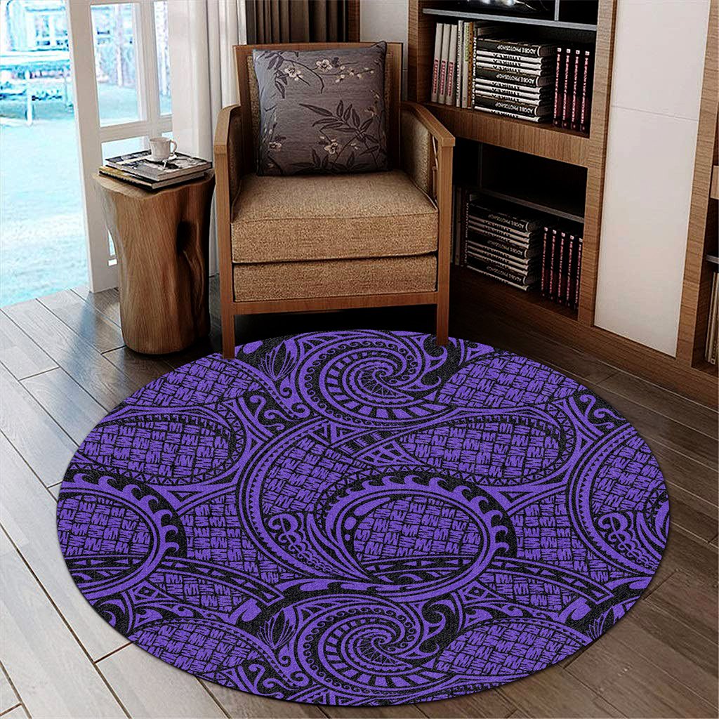 Hawaii Polynesian Maori Lauhala Violet Round Carpet - AH Round Carpet Luxurious Plush - Polynesian Pride