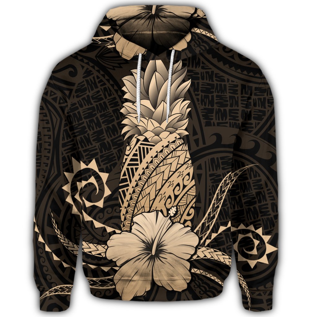 Hawaiian Polynesian Pineapple Hibiscus Hoodie Gold - Polynesian Pride