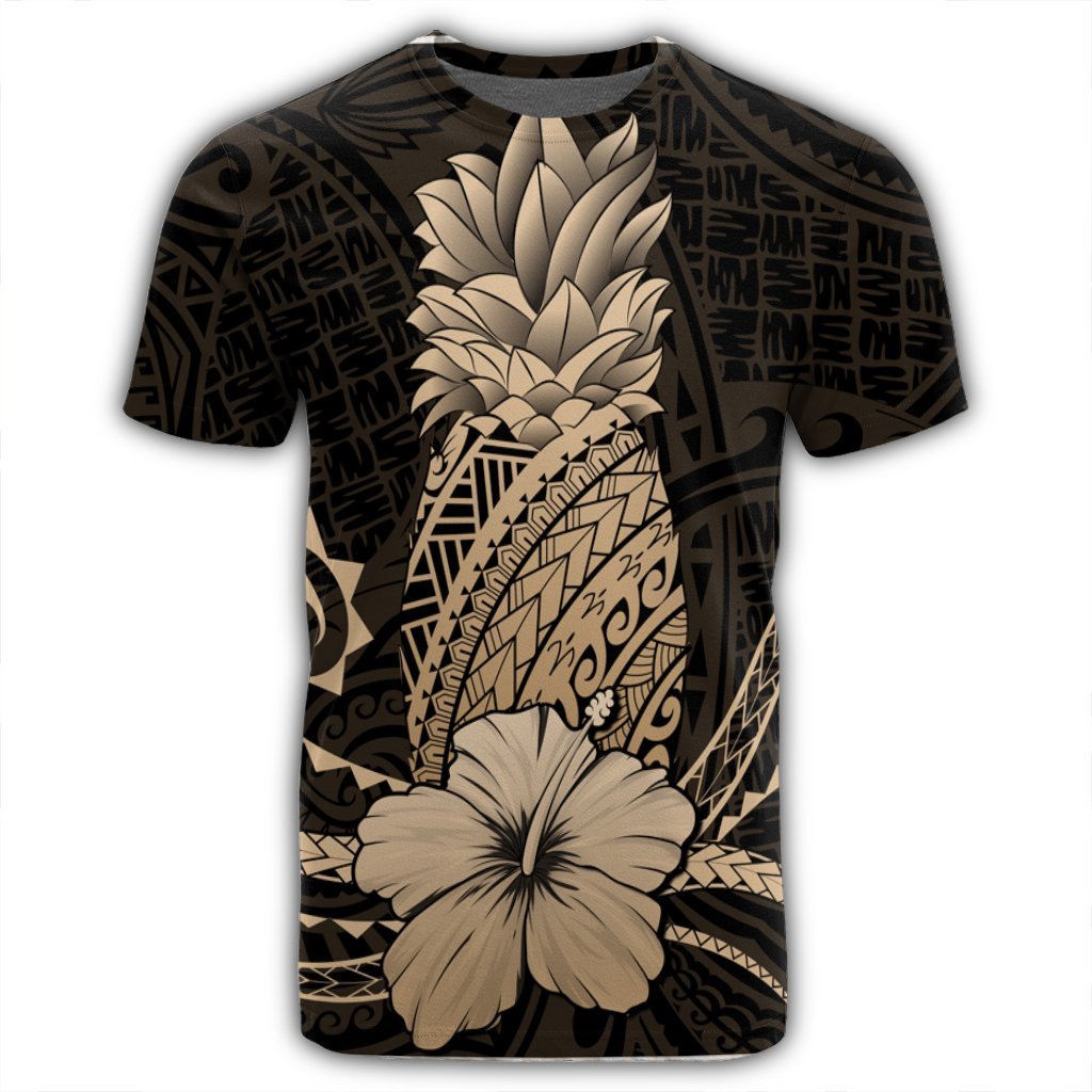 Hawaii Polynesian Pineapple Hibiscus T Shirt Gold - Polynesian Pride
