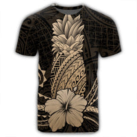 Hawaii Polynesian Pineapple Hibiscus T Shirt Gold - Polynesian Pride