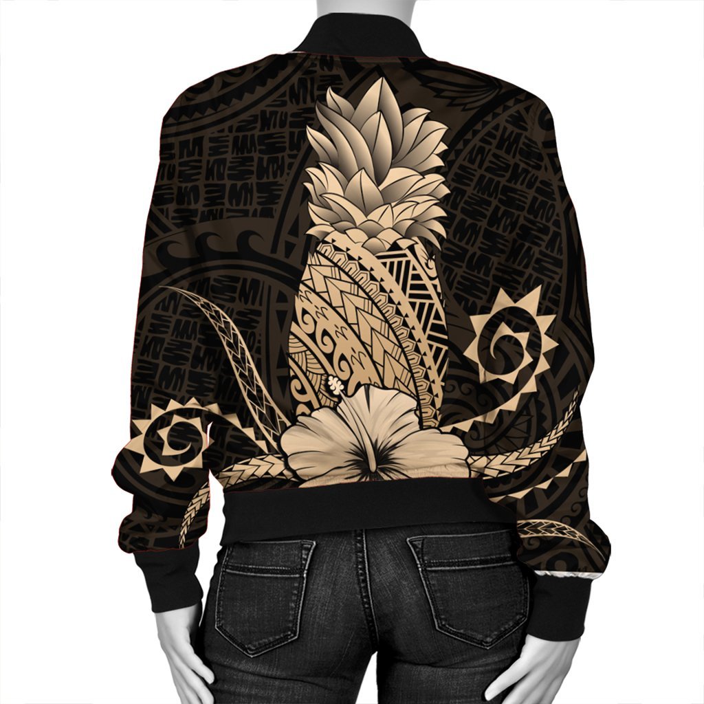 Hawaii Polynesian Pineapple Hibiscus Bomber Jacket - Gold - AH - Polynesian Pride