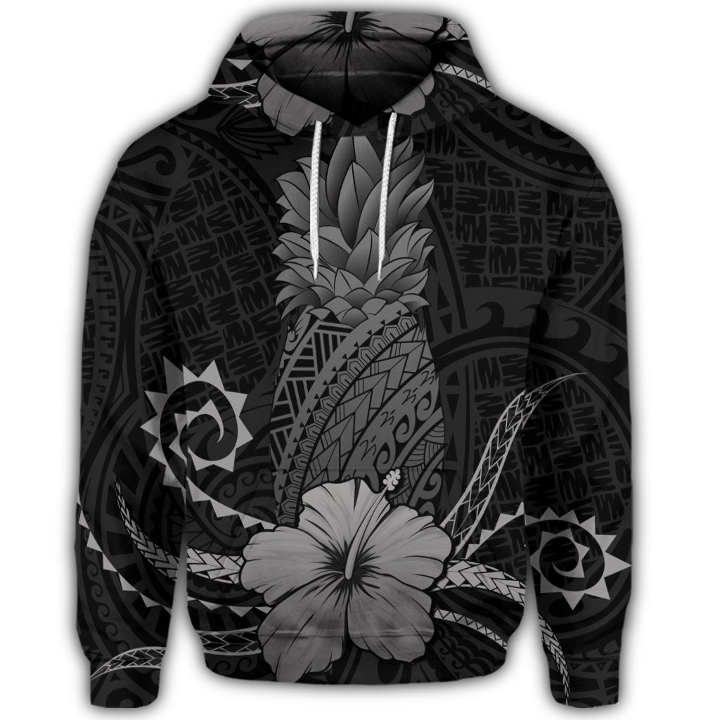 Hawaiian Polynesian Pineapple Hibiscus Hoodie Gray - Polynesian Pride