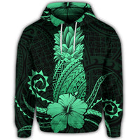Hawaiian Polynesian Pineapple Hibiscus Hoodie Green - Polynesian Pride