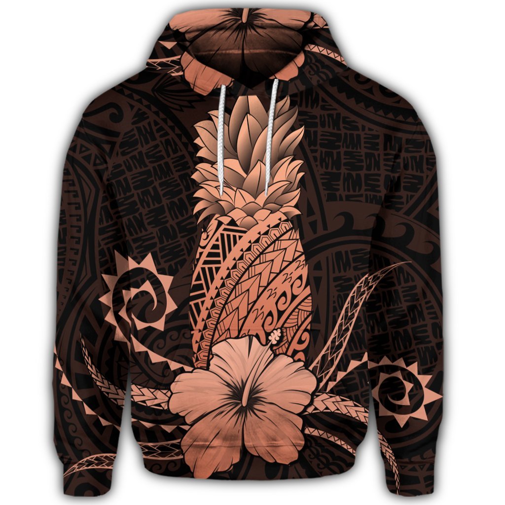 Hawaiian Polynesian Pineapple Hibiscus Hoodie Orange - Polynesian Pride