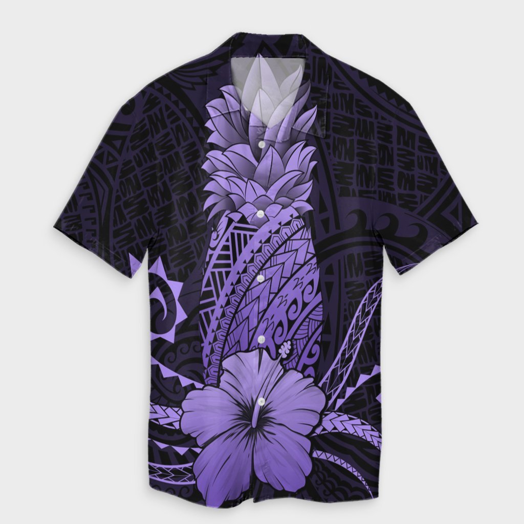 Hawaii Polynesian Pineapple Hibiscus Hawaiian Shirt - Purple - AH Unisex Black - Polynesian Pride