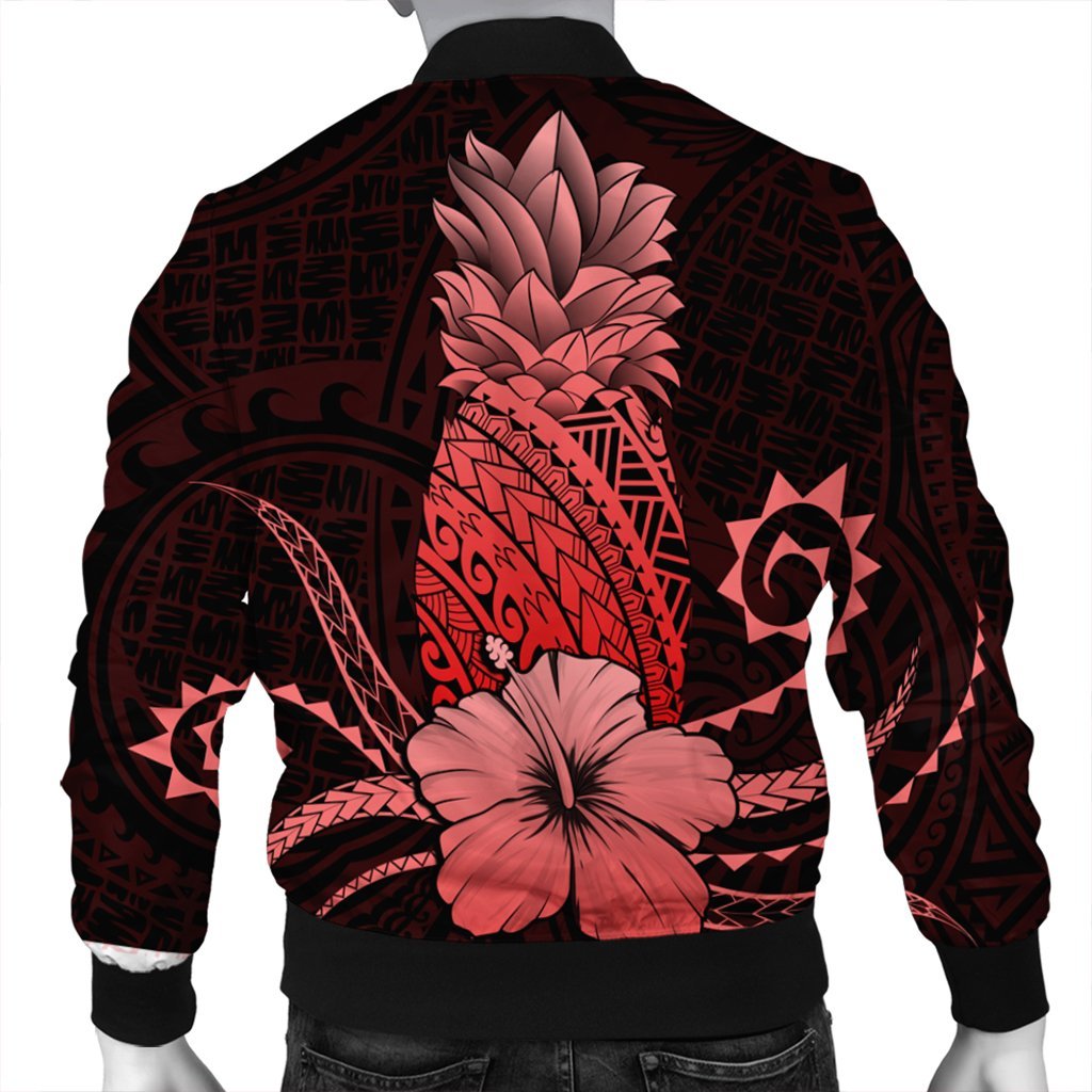 Hawaii Polynesian Pineapple Hibiscus Bomber Jacket - Red - AH - Polynesian Pride