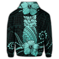 Hawaii Polynesian Zip Hoodie Pineapple Hibiscus Turquoise - Polynesian Pride