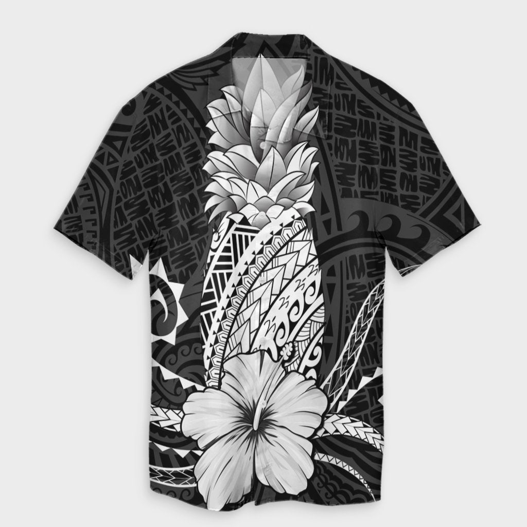 Hawaii Polynesian Pineapple Hibiscus Hawaiian Shirt - White - AH Unisex Black - Polynesian Pride