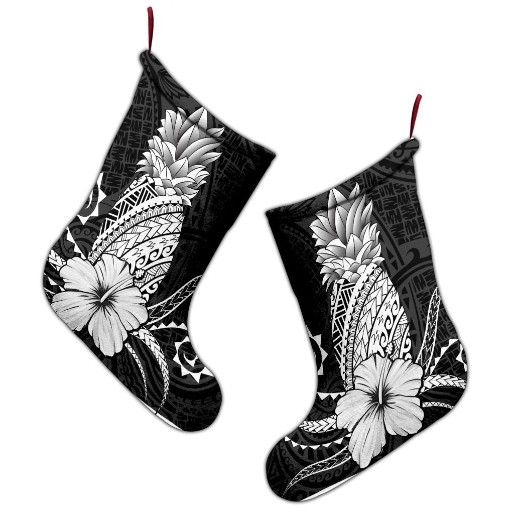 Hawaii Polynesian Pineapple Hibiscus Christmas Stocking - White - AH - Polynesian Pride