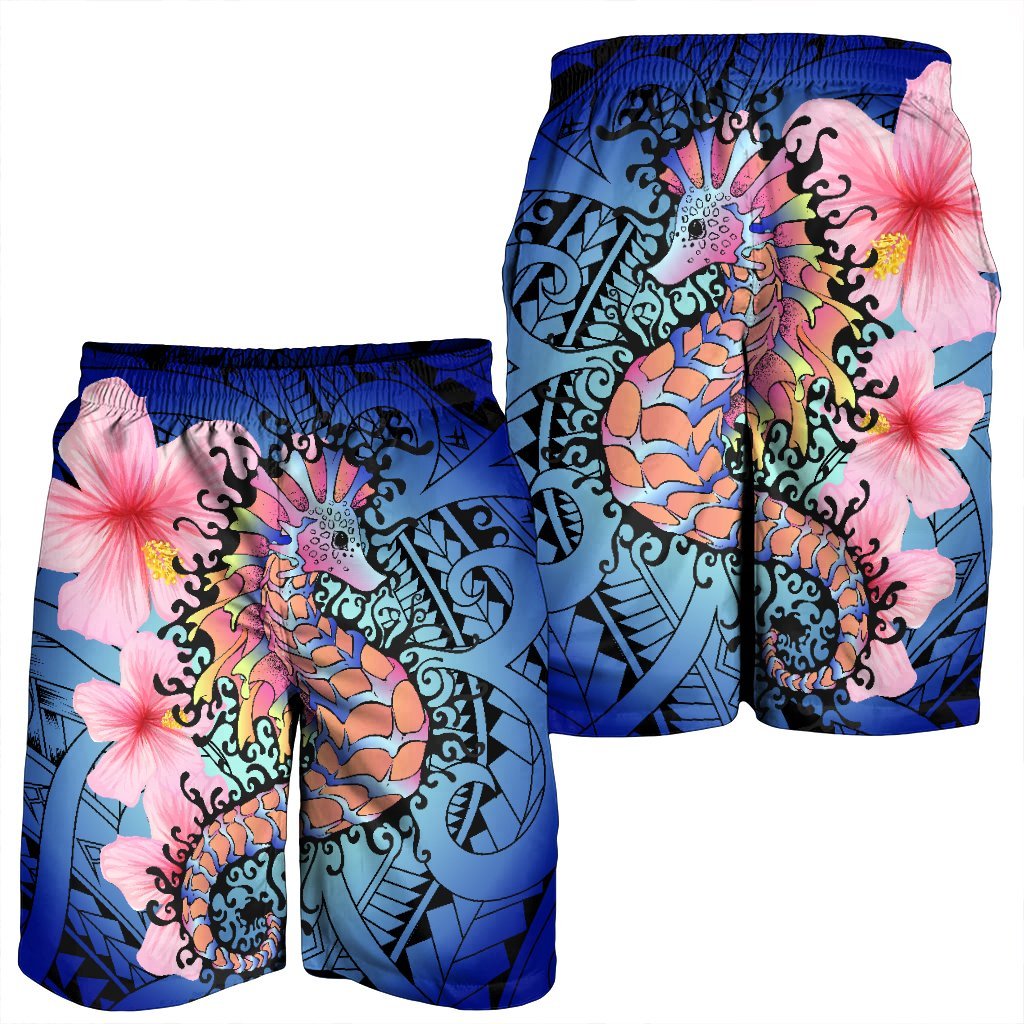 Hawaii Polynesian Pink Hibiscus Seahorse Men's Shorts - AH - Polynesian Pride