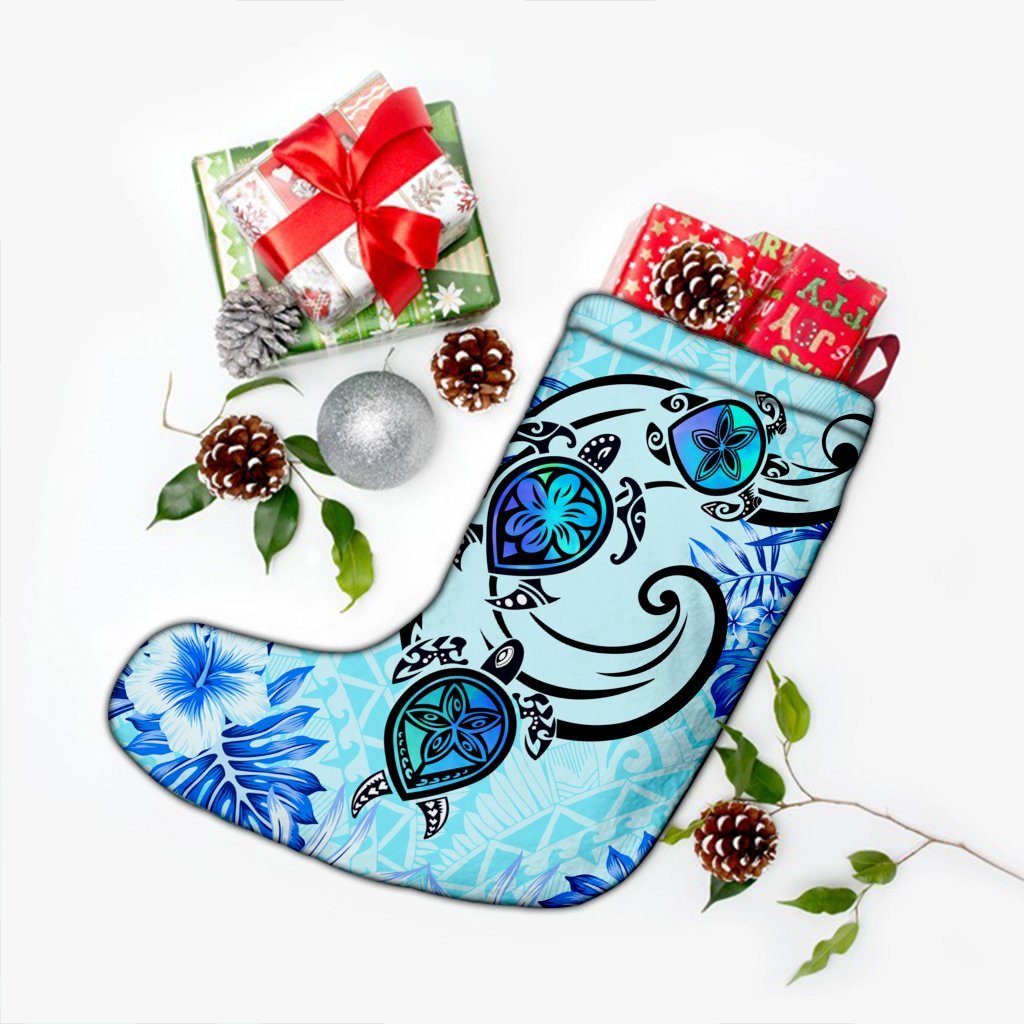 Hawaii Polynesian Plumeria Hibiscus Turtle Christmas Stocking - AH - Jack Style - Blue - Polynesian Pride