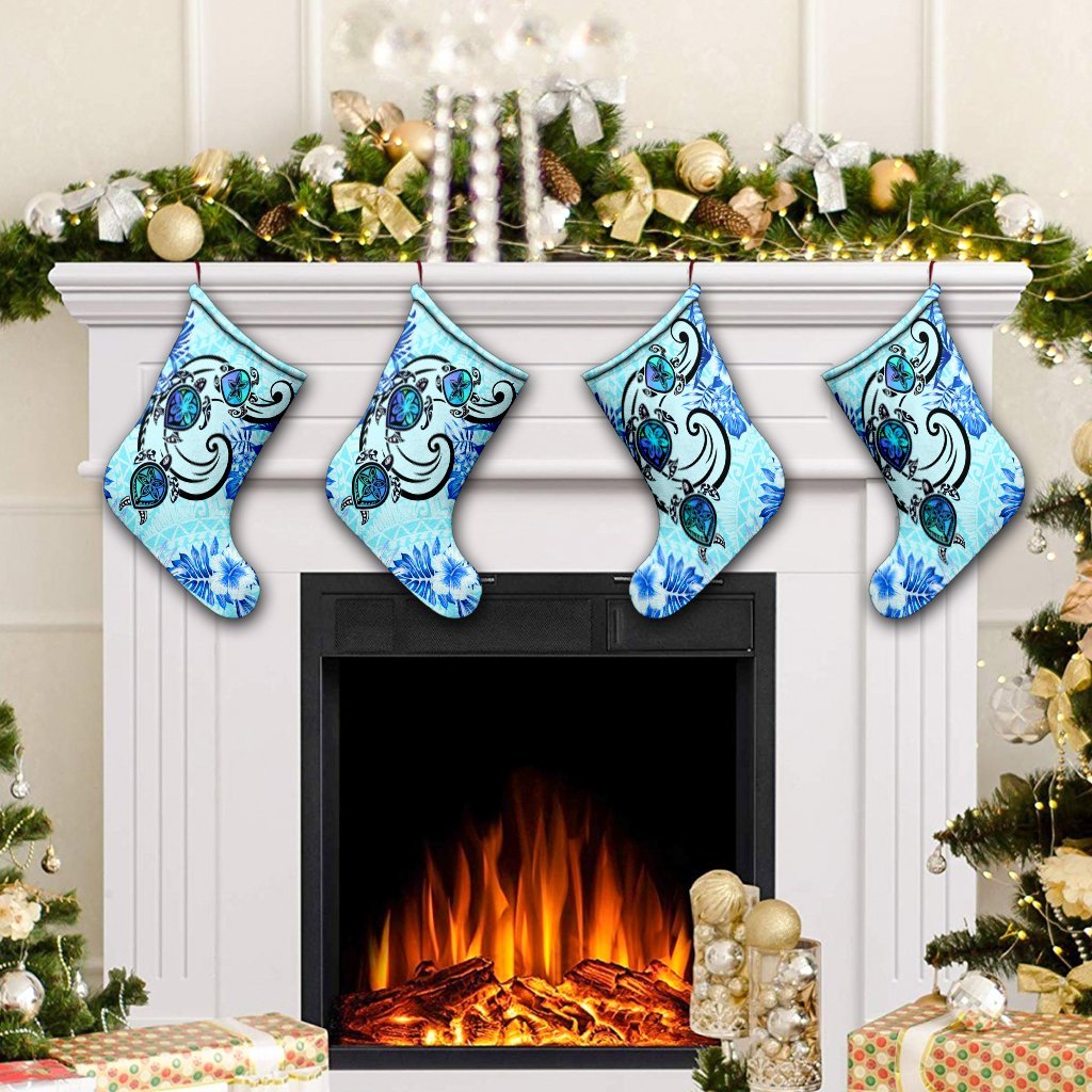 Hawaii Polynesian Plumeria Hibiscus Turtle Christmas Stocking - AH - Jack Style - Blue - Polynesian Pride