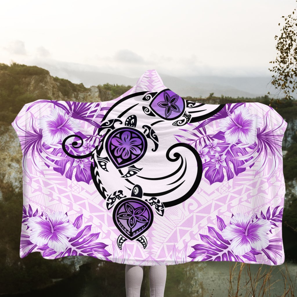 Hawaii Polynesian Plumeria Hibiscus Turtle Hooded Blanket - AH - Jack Style - Pink - Polynesian Pride