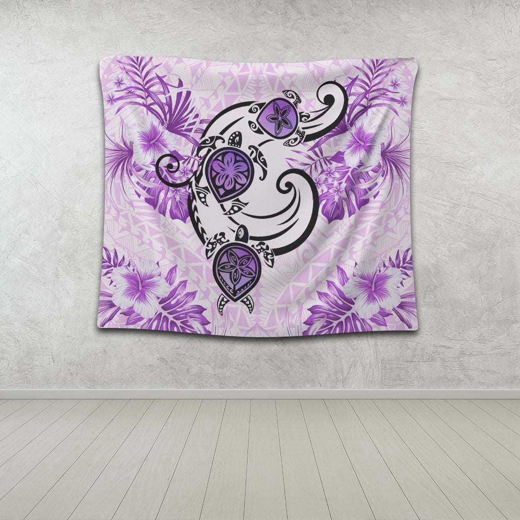 Hawaii Polynesian Plumeria Hibiscus Turtle Tapestry - AH - Jack Style - Pink - Polynesian Pride