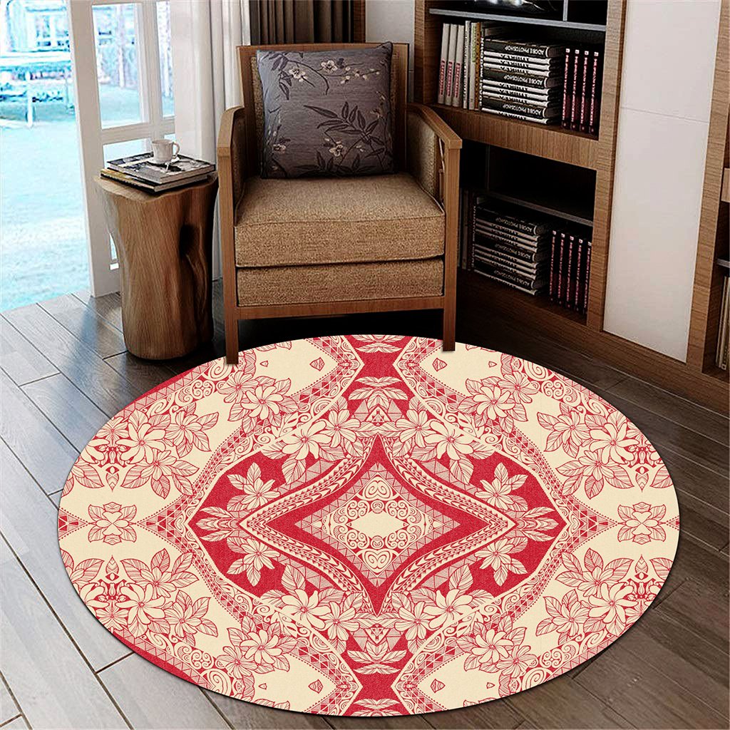 Hawaii Polynesian Plumeria Mix Round Carpet - AH Round Carpet Luxurious Plush - Polynesian Pride