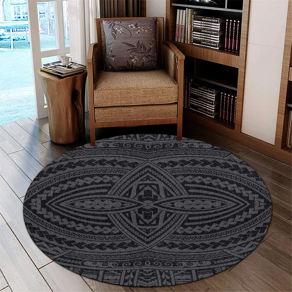 Hawaii Polynesian Seamless Gray Round Carpet - AH Round Carpet Luxurious Plush - Polynesian Pride