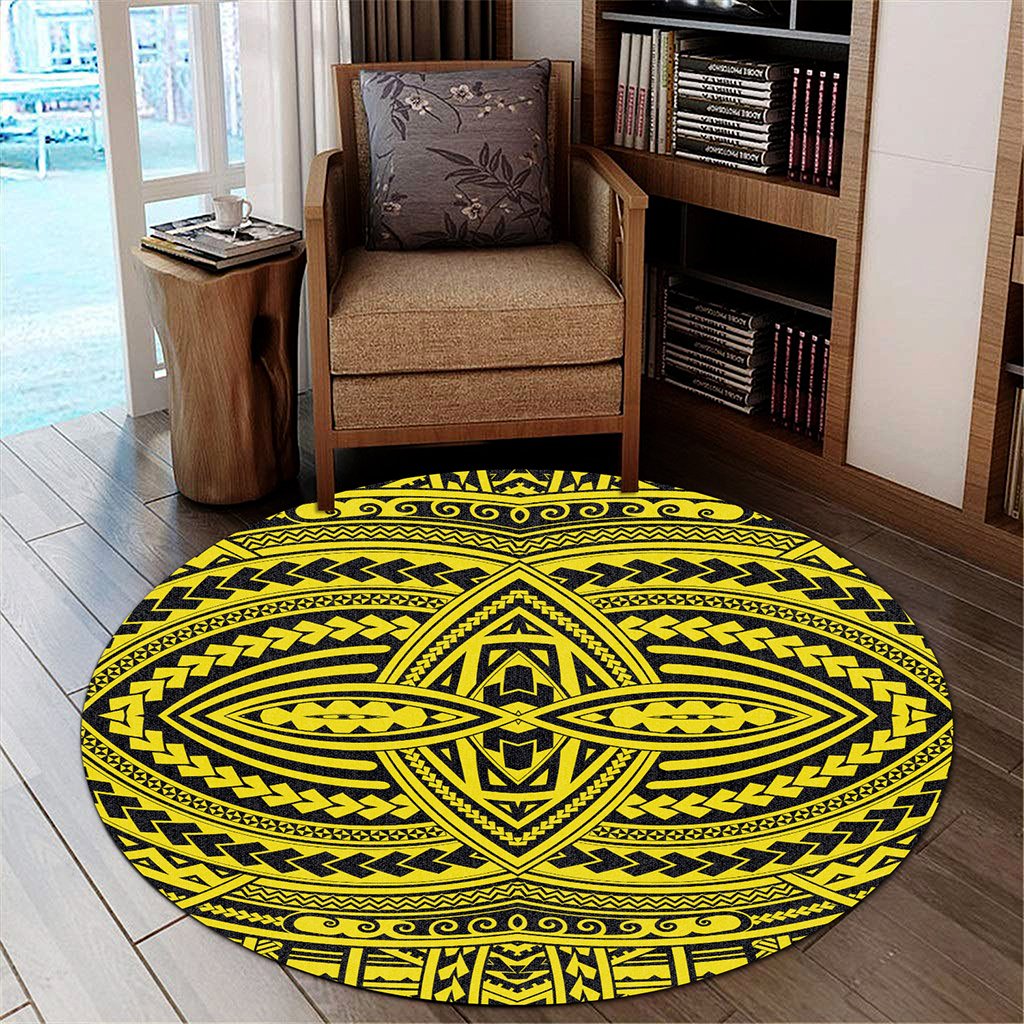 Hawaii Polynesian Seamless yellow Round Carpet - AH Round Carpet Luxurious Plush - Polynesian Pride
