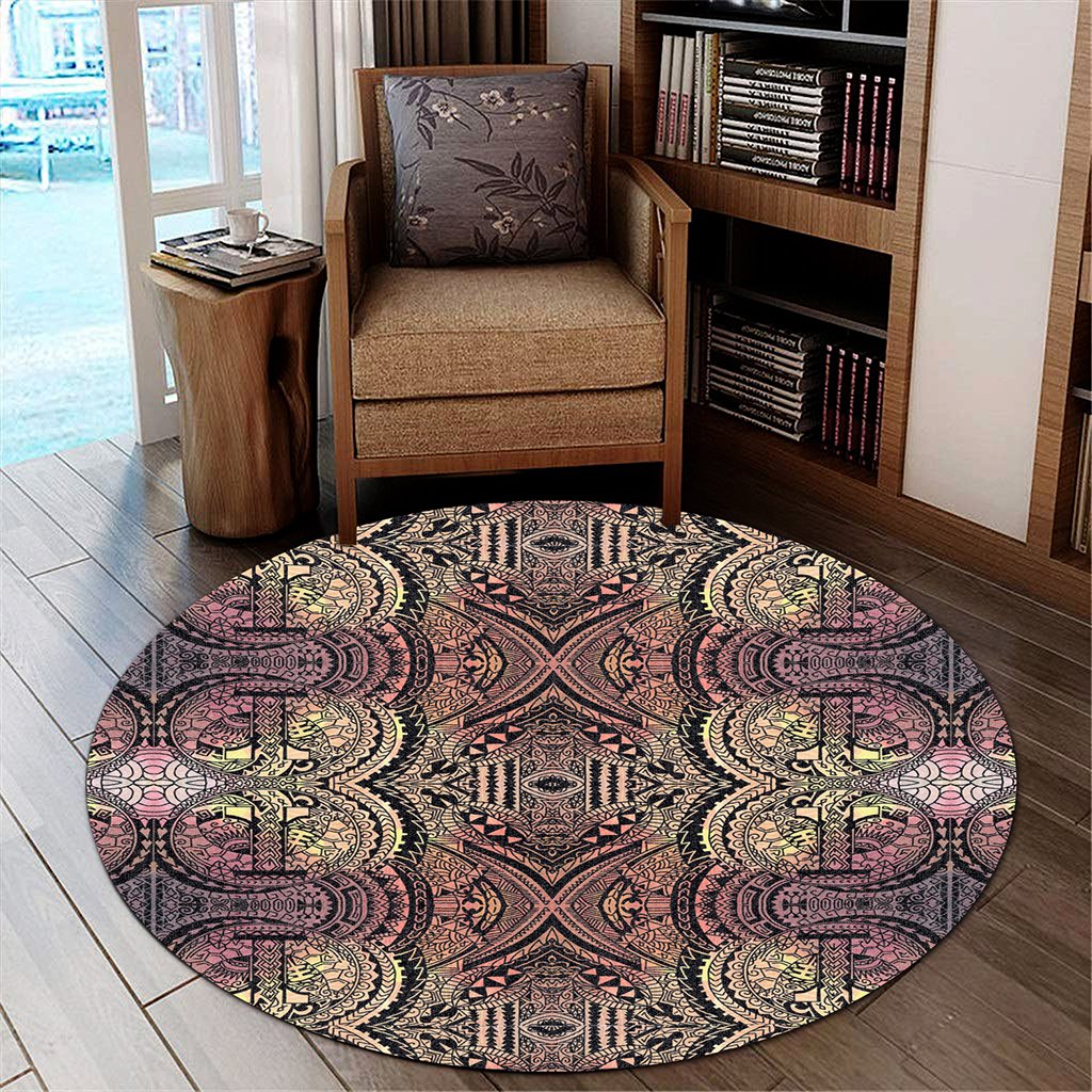 Hawaii Polynesian Symmetry Brown Round Carpet - AH Round Carpet Luxurious Plush - Polynesian Pride