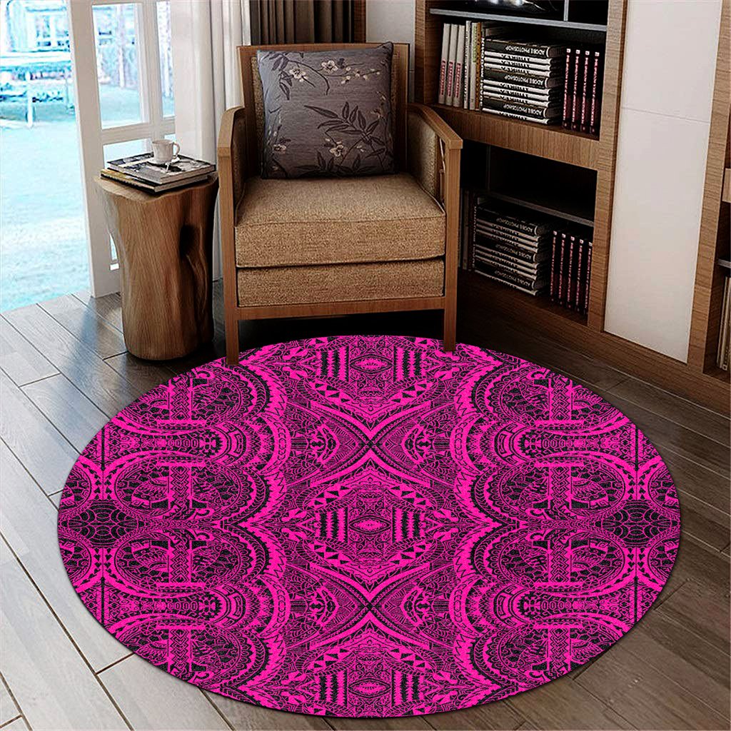 Hawaii Polynesian Symmetry Pink Round Carpet - AH Round Carpet Luxurious Plush - Polynesian Pride
