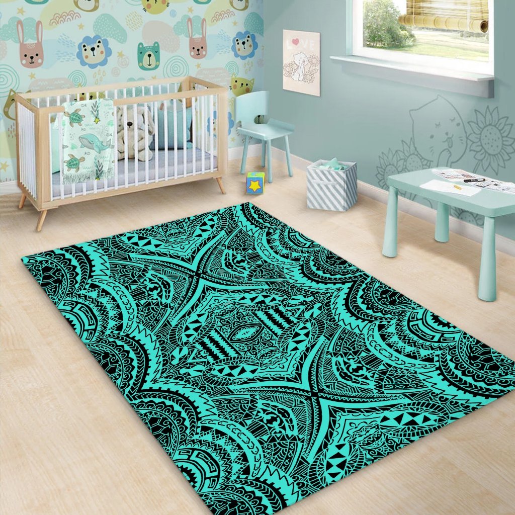 Hawaii Polynesian Symmetry Turquoise Area Rug - AH - Polynesian Pride