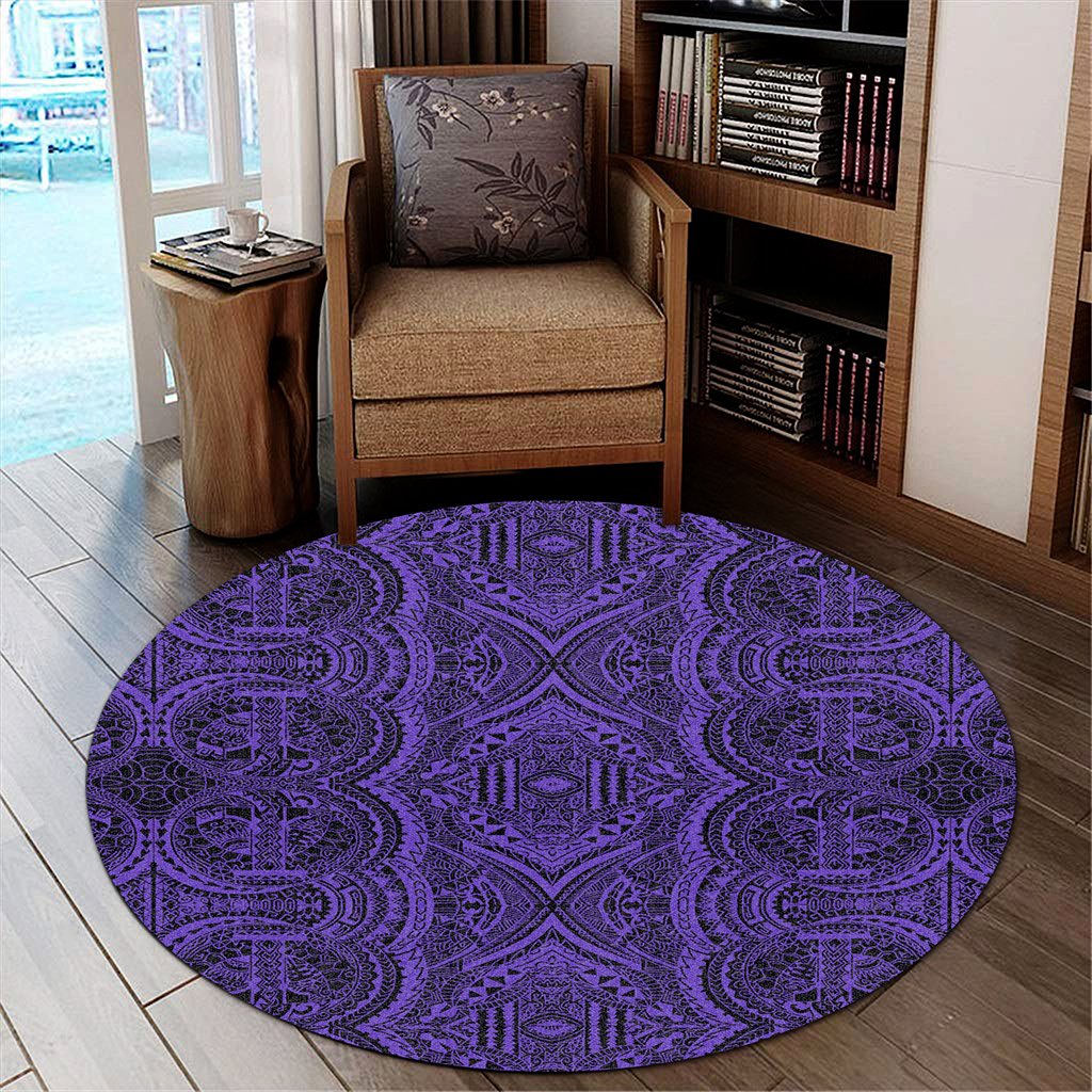 Hawaii Polynesian Symmetry Violet Round Carpet - AH Round Carpet Luxurious Plush - Polynesian Pride