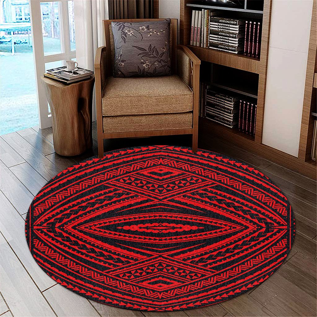Hawaii Polynesian Tatau Red Round Carpet - AH Round Carpet Luxurious Plush - Polynesian Pride