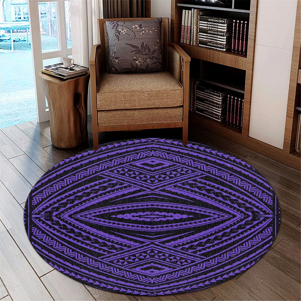 Hawaii Polynesian Tatau Violet Round Carpet - AH Round Carpet Luxurious Plush - Polynesian Pride