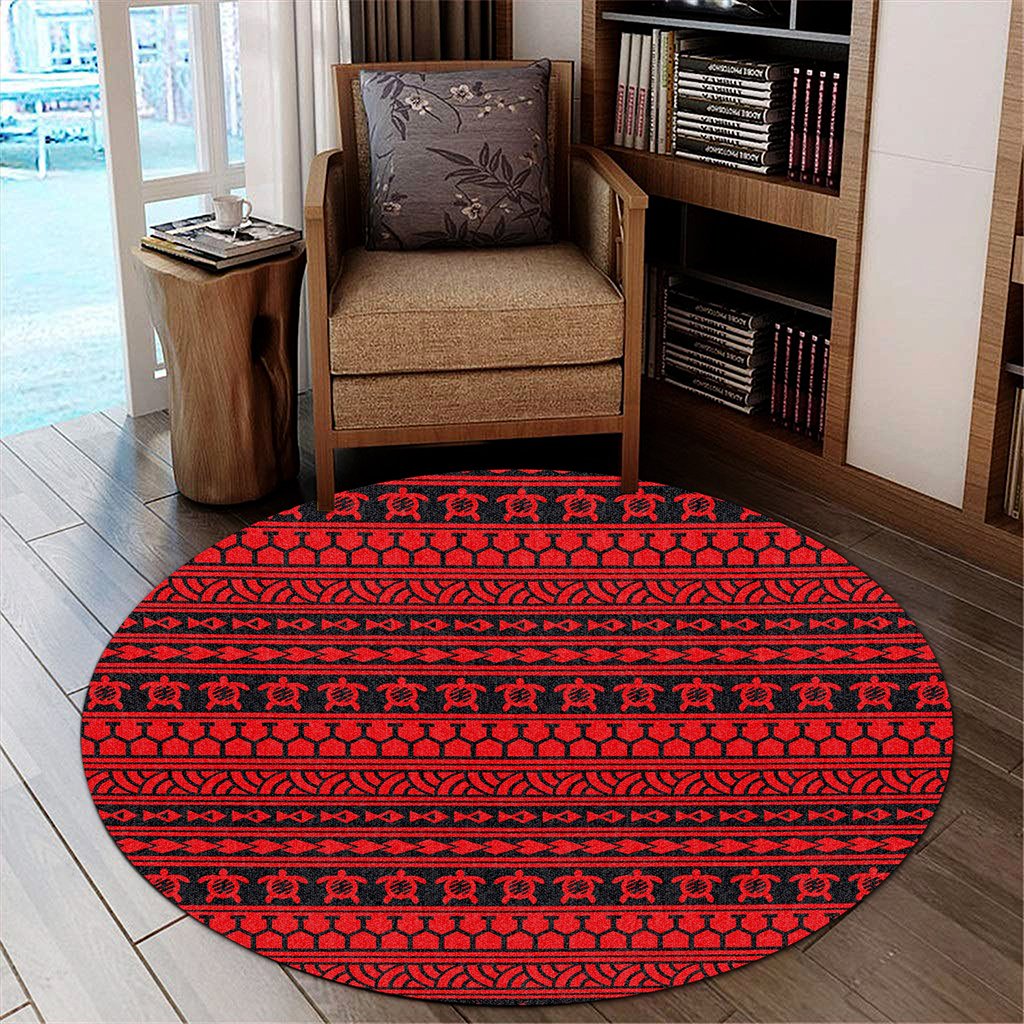 Hawaii Polynesian Tattoo Tribal Red Round Carpet - AH Round Carpet Luxurious Plush - Polynesian Pride