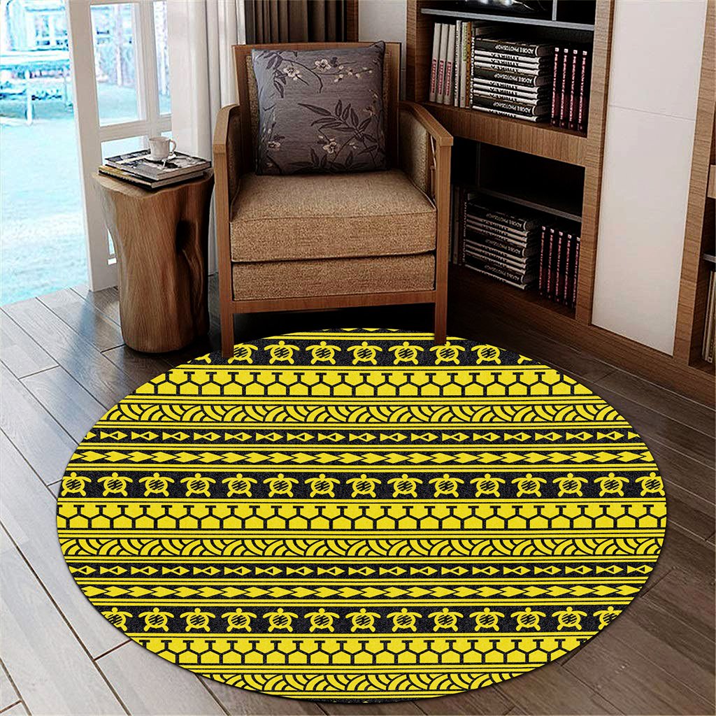 Hawaii Polynesian Tattoo Tribal Yellow Round Carpet - AH Round Carpet Luxurious Plush - Polynesian Pride