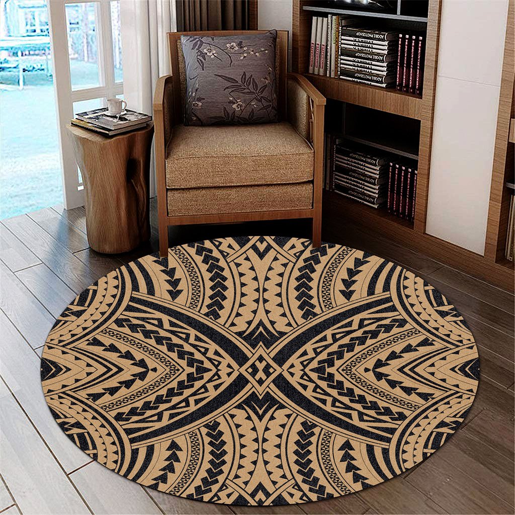 Hawaii Polynesian Tradition Gold Round Carpet - AH Round Carpet Luxurious Plush - Polynesian Pride