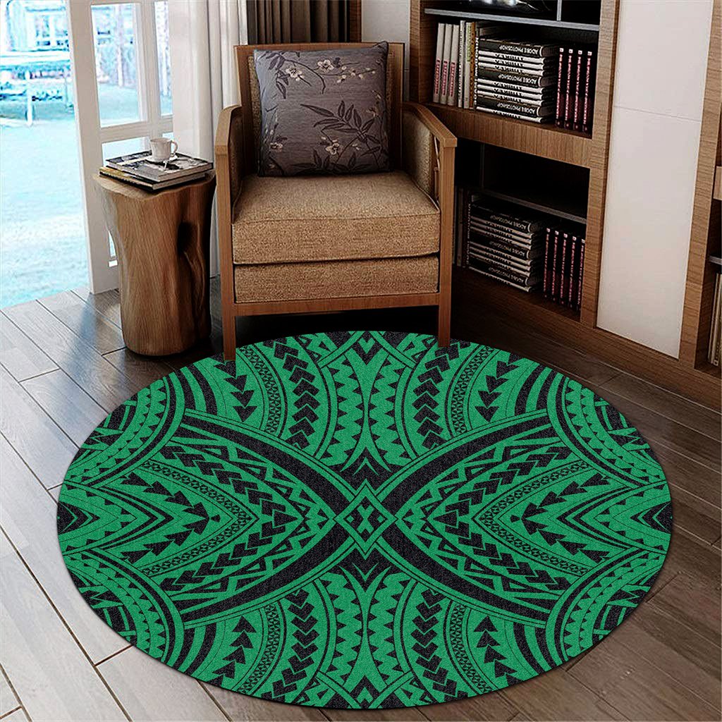 Hawaii Polynesian Tradition Green Round Carpet - AH Round Carpet Luxurious Plush - Polynesian Pride